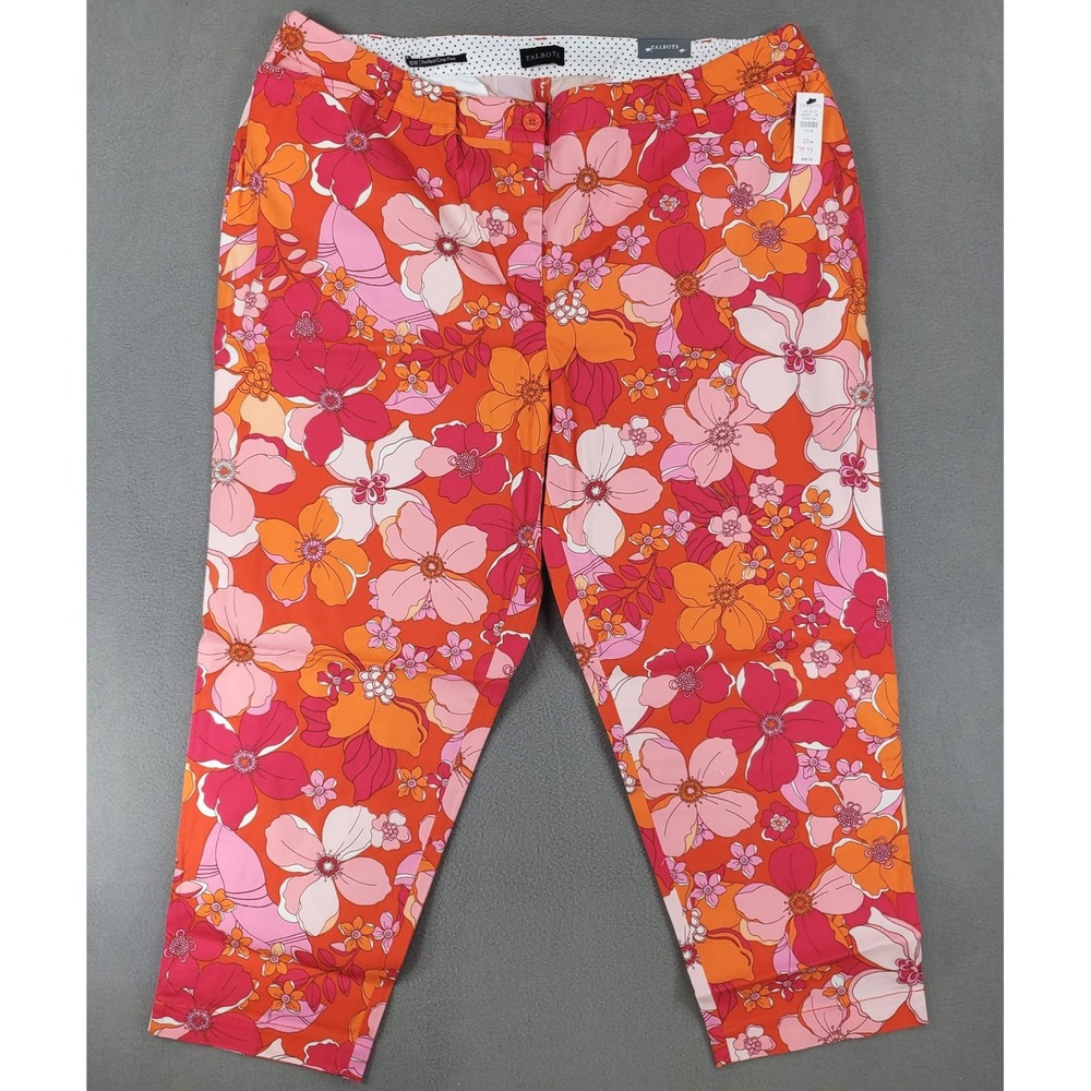 Talbots Perfect Crop Pant Womens 20W Orange Pink Floral High Rise Slim Plus NEW